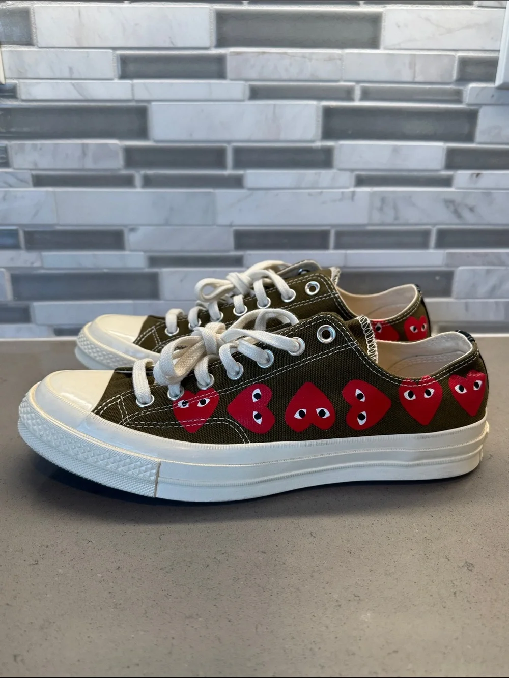Converse x COMME des GARÇONS Olive Green Low Top Sneakers - Picture 3 of 8